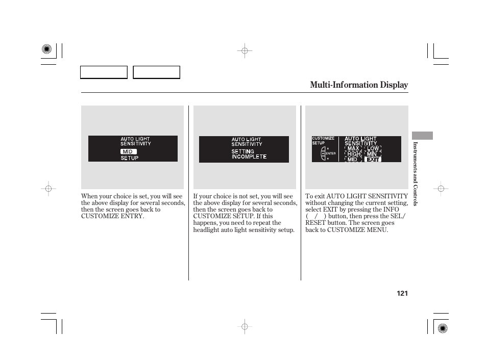 Multi-information display | Acura 2007 RL - Owner's Manual User Manual | Page 123 / 491