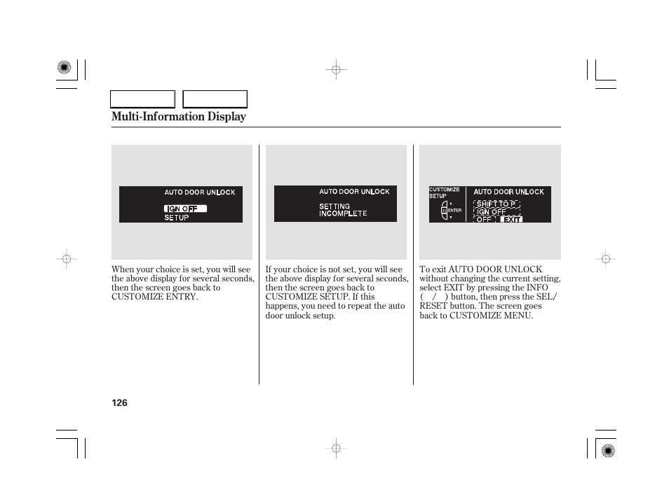 Multi-information display | Acura 2007 RL - Owner's Manual User Manual | Page 128 / 491