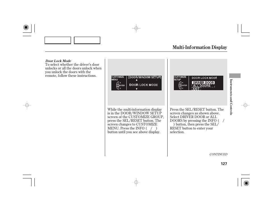Multi-information display | Acura 2007 RL - Owner's Manual User Manual | Page 129 / 491