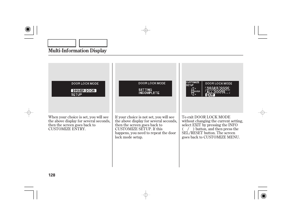 Multi-information display | Acura 2007 RL - Owner's Manual User Manual | Page 130 / 491