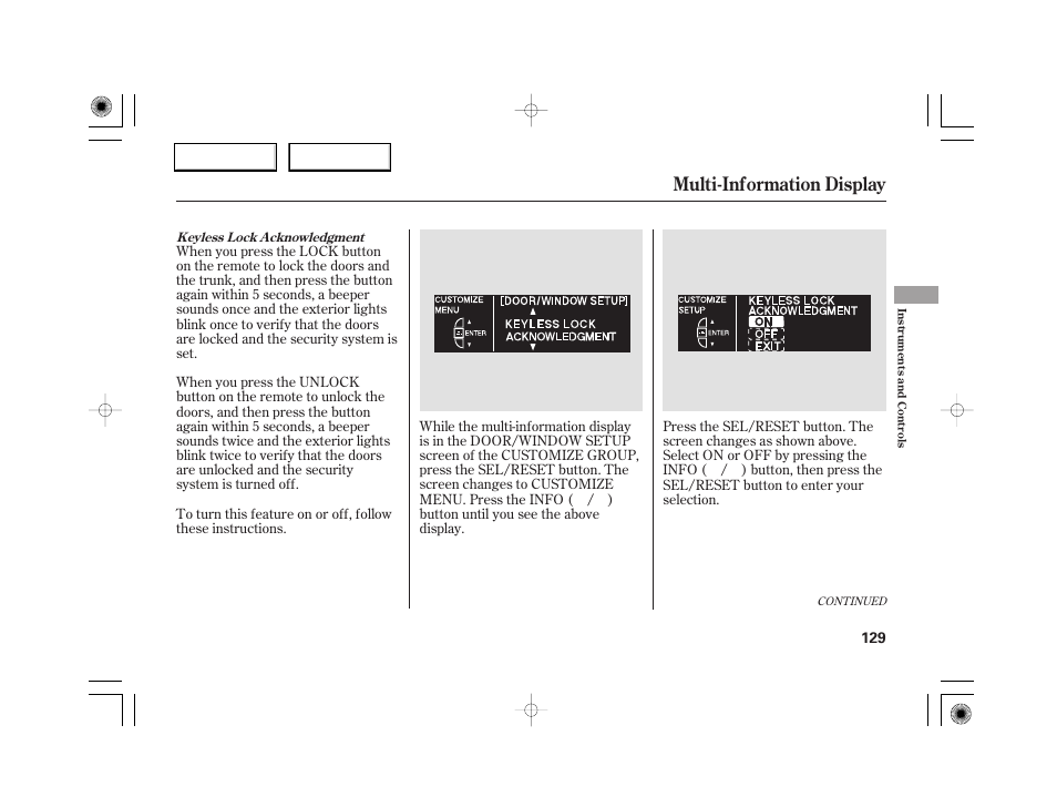 Multi-information display | Acura 2007 RL - Owner's Manual User Manual | Page 131 / 491