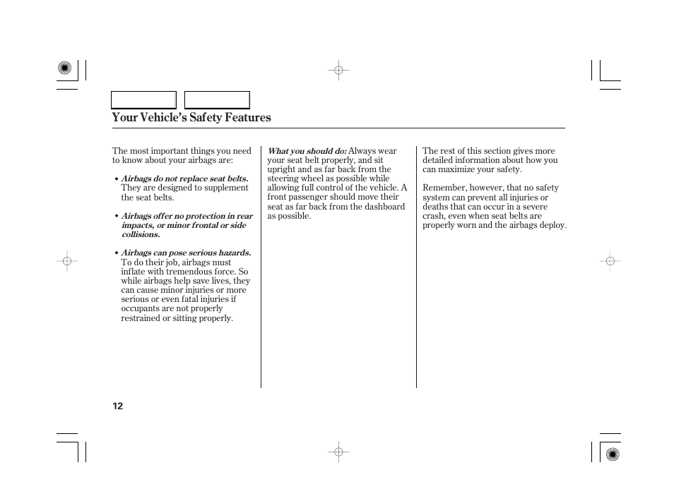Your vehicle’s safety features | Acura 2007 RL - Owner's Manual User Manual | Page 14 / 491