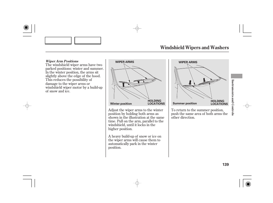 Windshield wipers and washers | Acura 2007 RL - Owner's Manual User Manual | Page 141 / 491