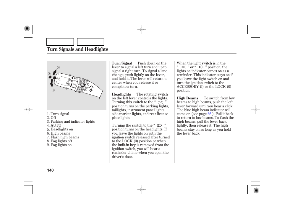 Turn signals and headlights | Acura 2007 RL - Owner's Manual User Manual | Page 142 / 491