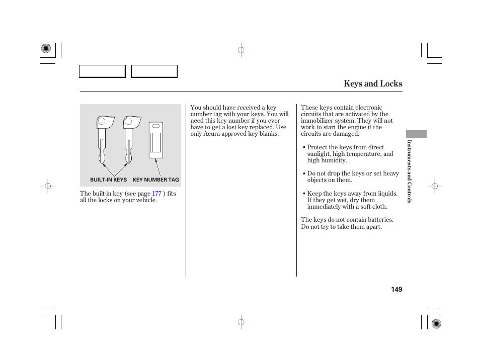 Keys and locks | Acura 2007 RL - Owner's Manual User Manual | Page 151 / 491