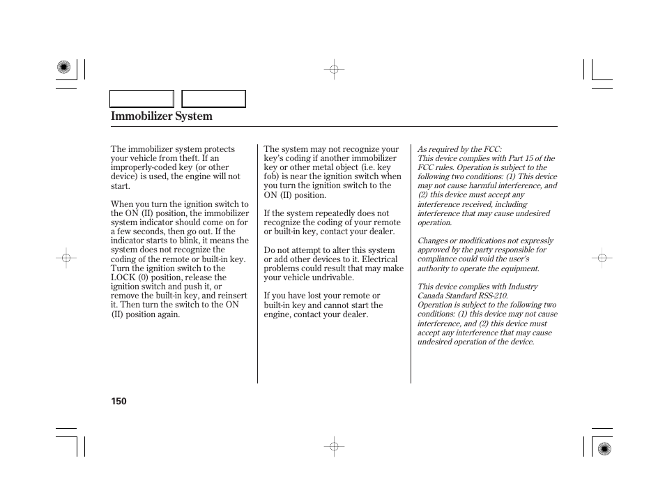 Immobilizer system | Acura 2007 RL - Owner's Manual User Manual | Page 152 / 491