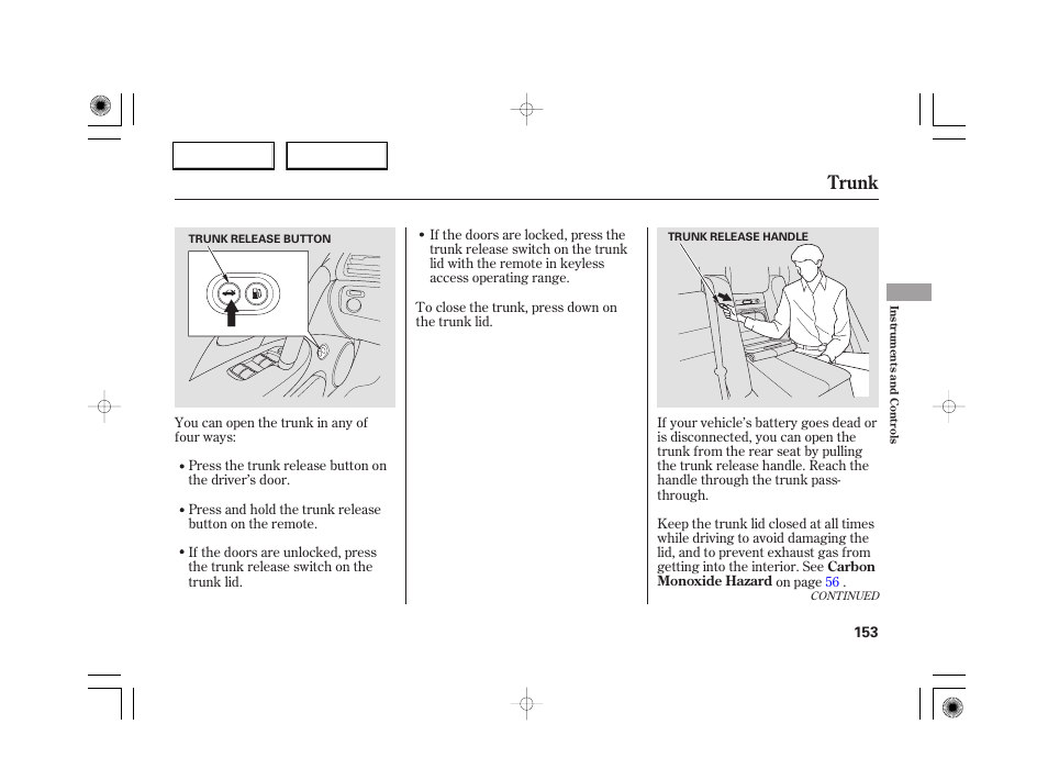 Trunk | Acura 2007 RL - Owner's Manual User Manual | Page 155 / 491