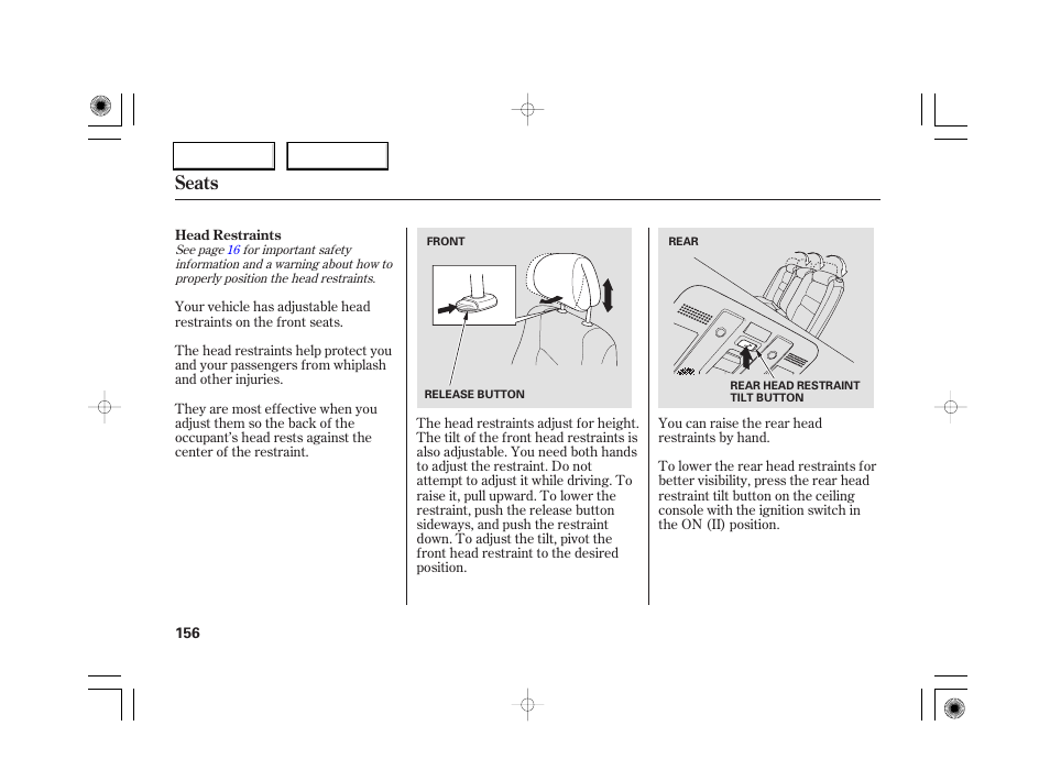 Seats | Acura 2007 RL - Owner's Manual User Manual | Page 158 / 491