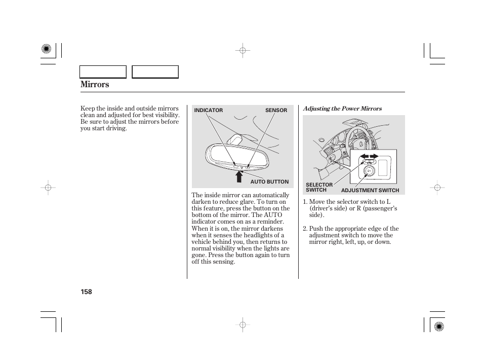 Mirrors | Acura 2007 RL - Owner's Manual User Manual | Page 160 / 491