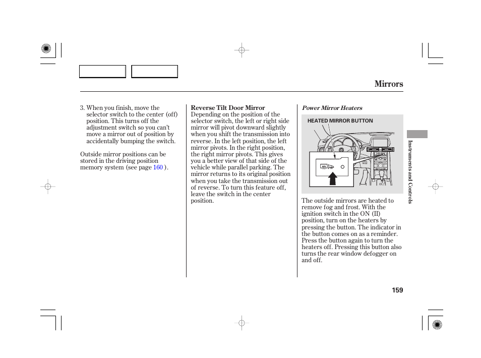 Mirrors | Acura 2007 RL - Owner's Manual User Manual | Page 161 / 491