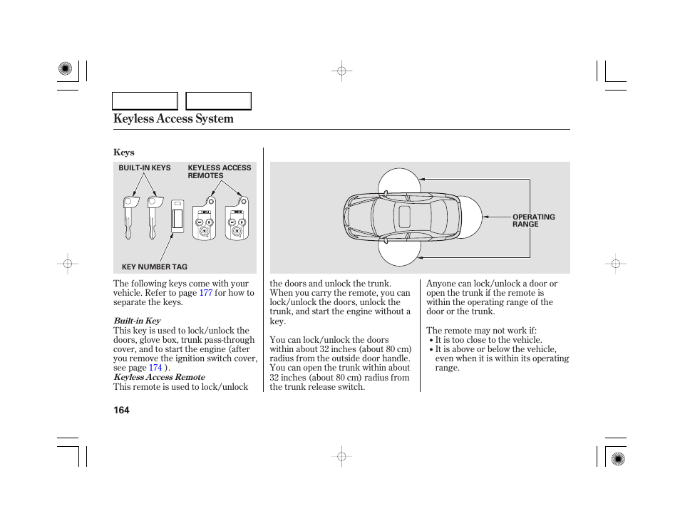 Keyless access system | Acura 2007 RL - Owner's Manual User Manual | Page 166 / 491