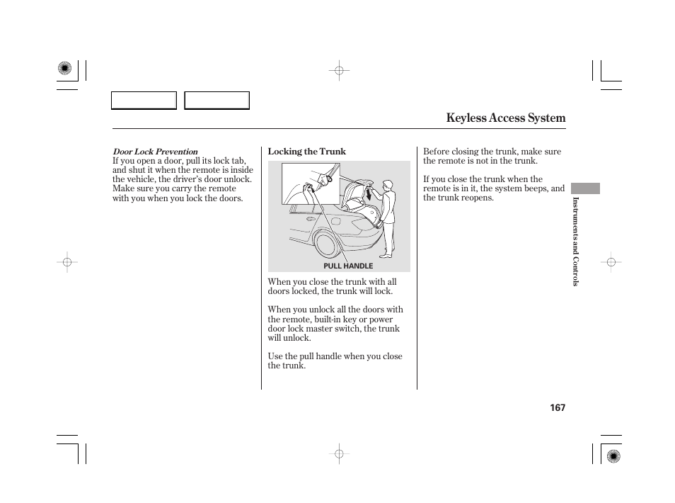 Keyless access system | Acura 2007 RL - Owner's Manual User Manual | Page 169 / 491