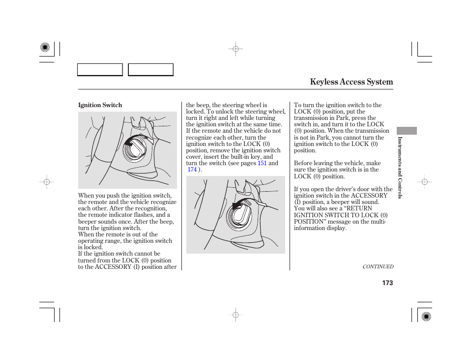 Keyless access system | Acura 2007 RL - Owner's Manual User Manual | Page 175 / 491