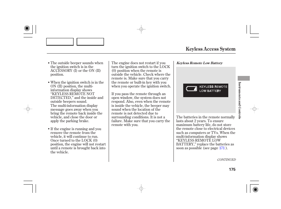 Keyless access system | Acura 2007 RL - Owner's Manual User Manual | Page 177 / 491