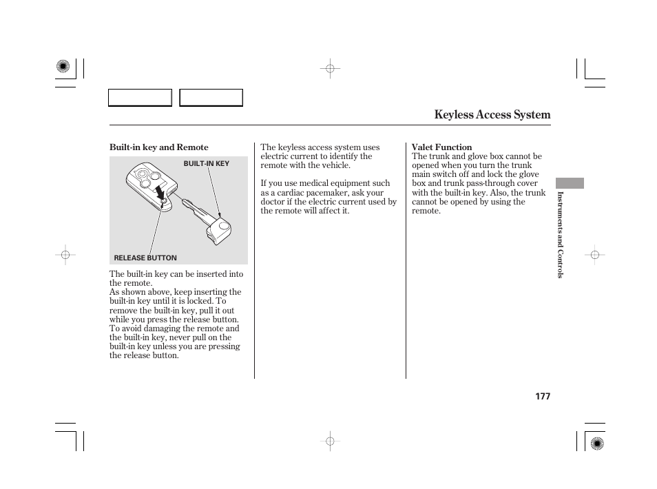 Keyless access system | Acura 2007 RL - Owner's Manual User Manual | Page 179 / 491