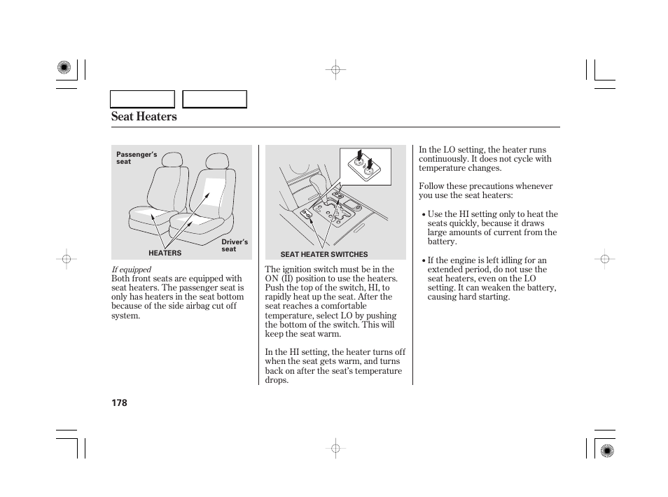 Seat heaters | Acura 2007 RL - Owner's Manual User Manual | Page 180 / 491