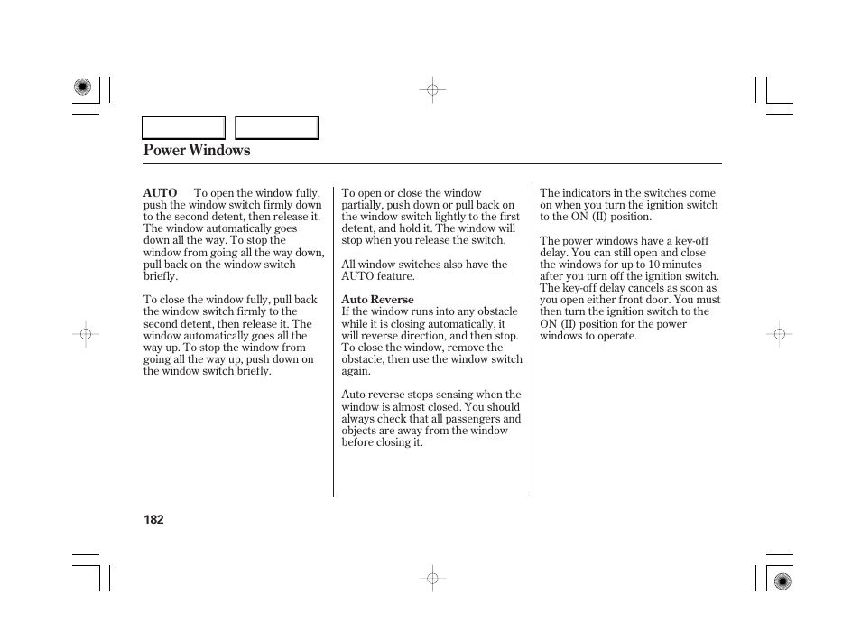 Power windows | Acura 2007 RL - Owner's Manual User Manual | Page 184 / 491