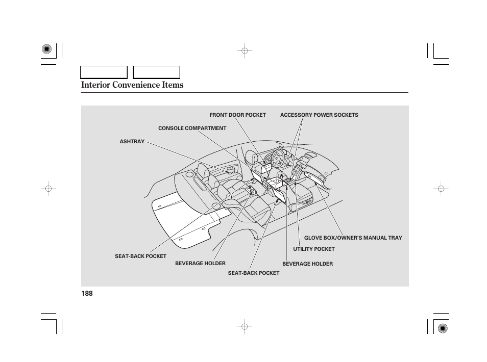 Interior convenience items | Acura 2007 RL - Owner's Manual User Manual | Page 190 / 491