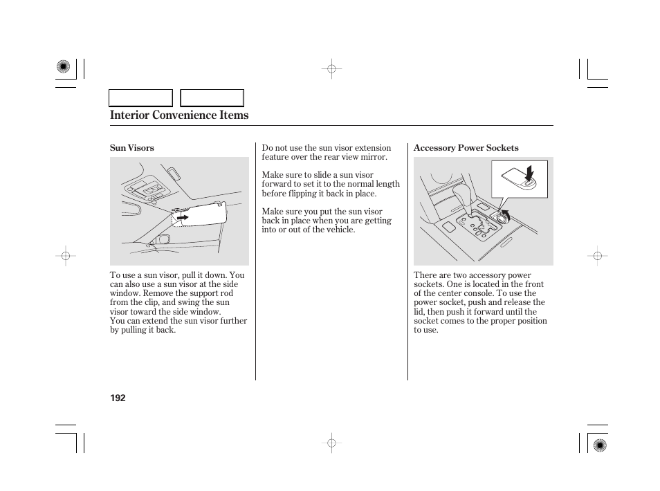 Interior convenience items | Acura 2007 RL - Owner's Manual User Manual | Page 194 / 491