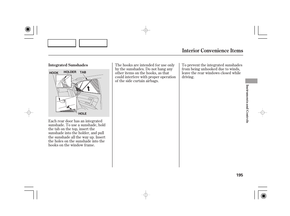 Interior convenience items | Acura 2007 RL - Owner's Manual User Manual | Page 197 / 491