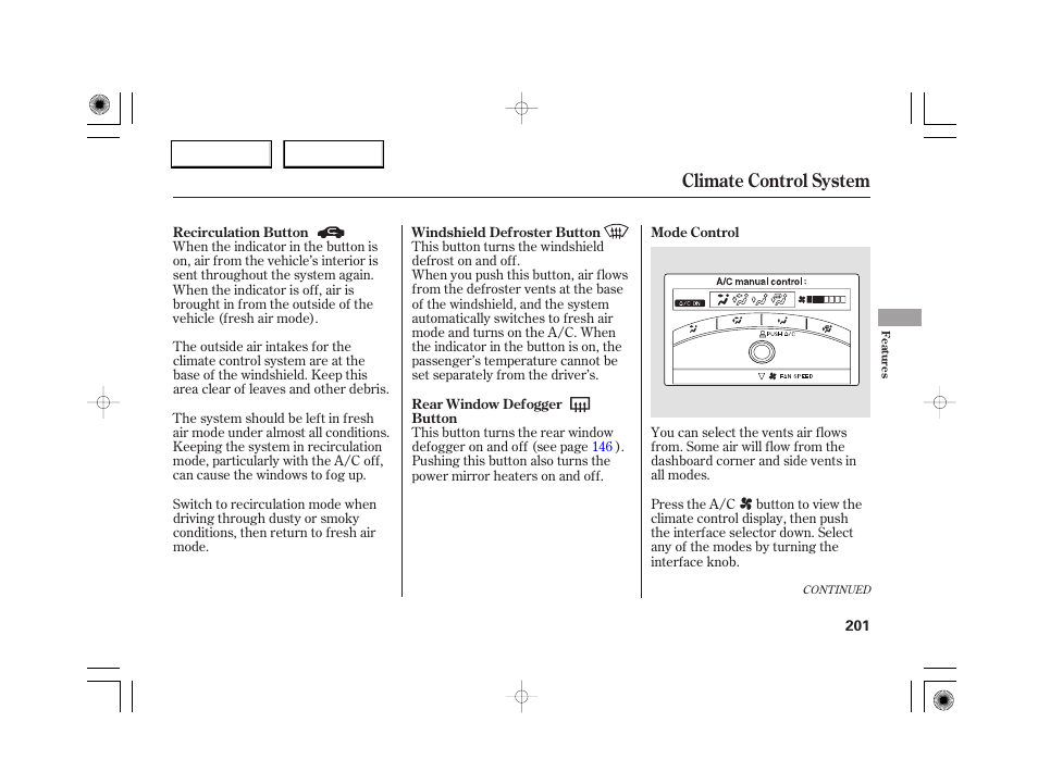 Climate control system | Acura 2007 RL - Owner's Manual User Manual | Page 203 / 491