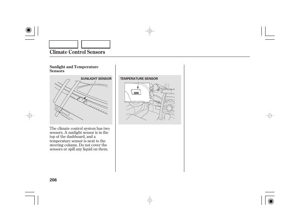 Climate control sensors | Acura 2007 RL - Owner's Manual User Manual | Page 208 / 491