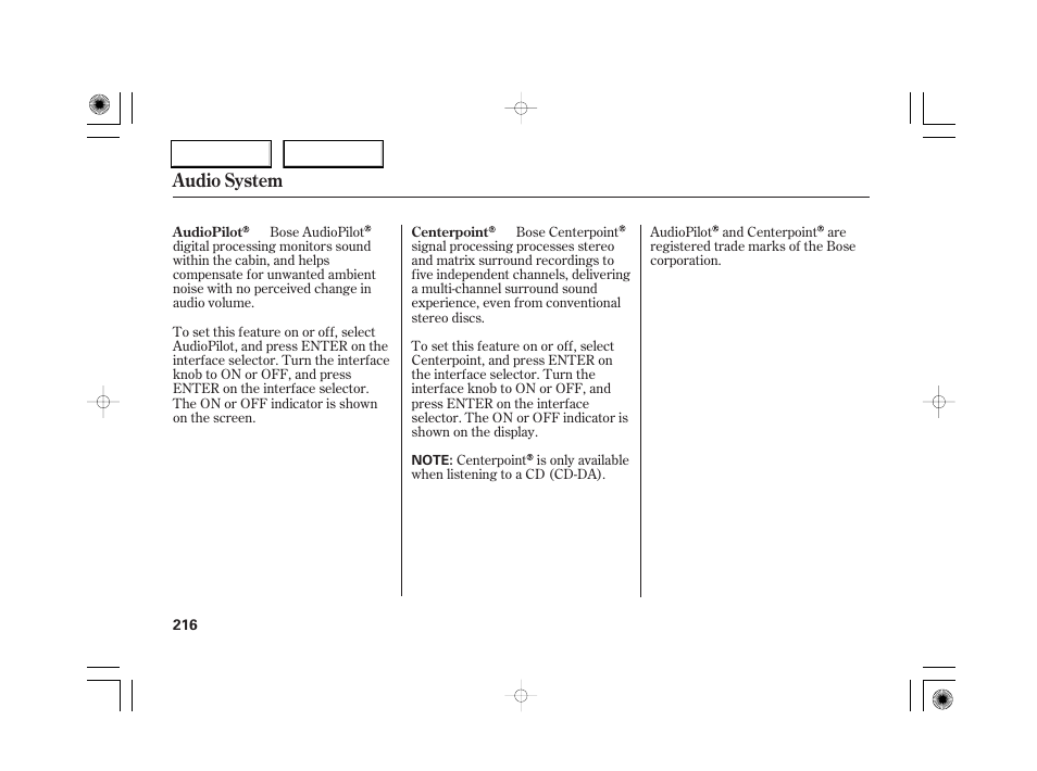 Audio system | Acura 2007 RL - Owner's Manual User Manual | Page 218 / 491