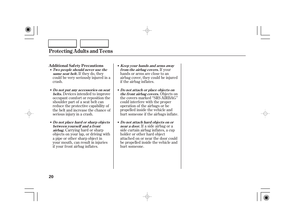 Protecting adults and teens | Acura 2007 RL - Owner's Manual User Manual | Page 22 / 491