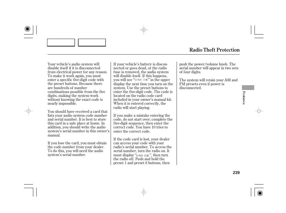 Radio theft protection | Acura 2007 RL - Owner's Manual User Manual | Page 241 / 491
