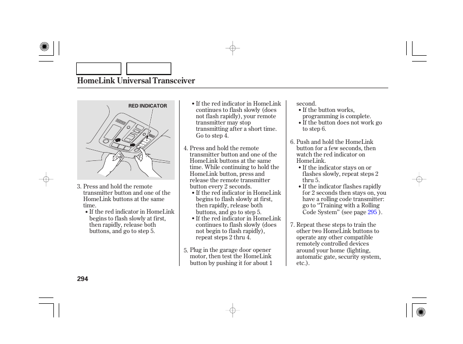 Homelink universal transceiver | Acura 2007 RL - Owner's Manual User Manual | Page 296 / 491