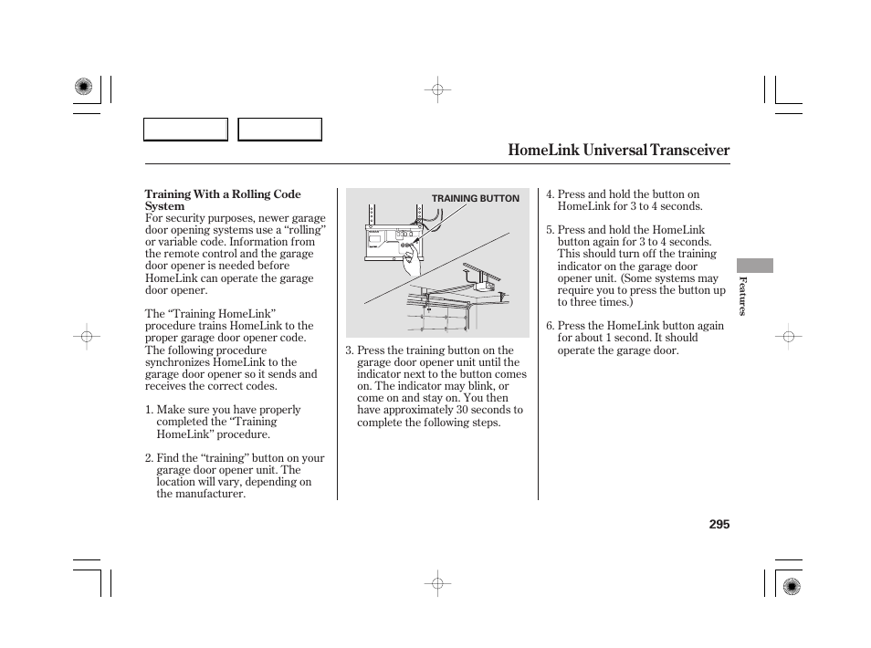 Homelink universal transceiver | Acura 2007 RL - Owner's Manual User Manual | Page 297 / 491