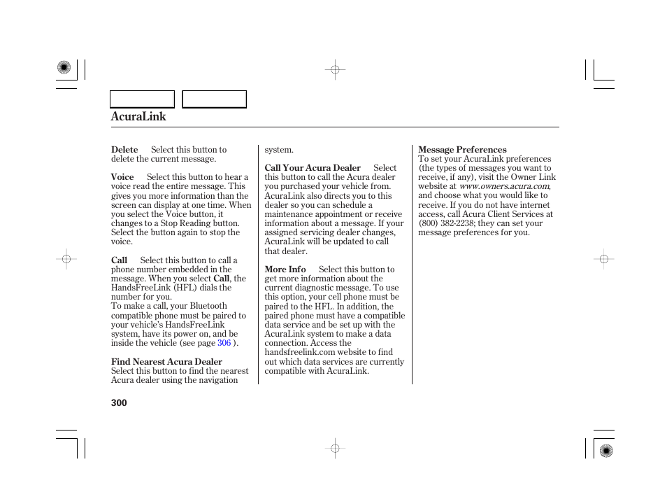 Acuralink | Acura 2007 RL - Owner's Manual User Manual | Page 302 / 491