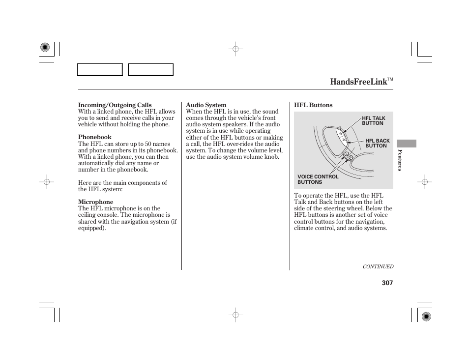 Handsfreelink | Acura 2007 RL - Owner's Manual User Manual | Page 309 / 491