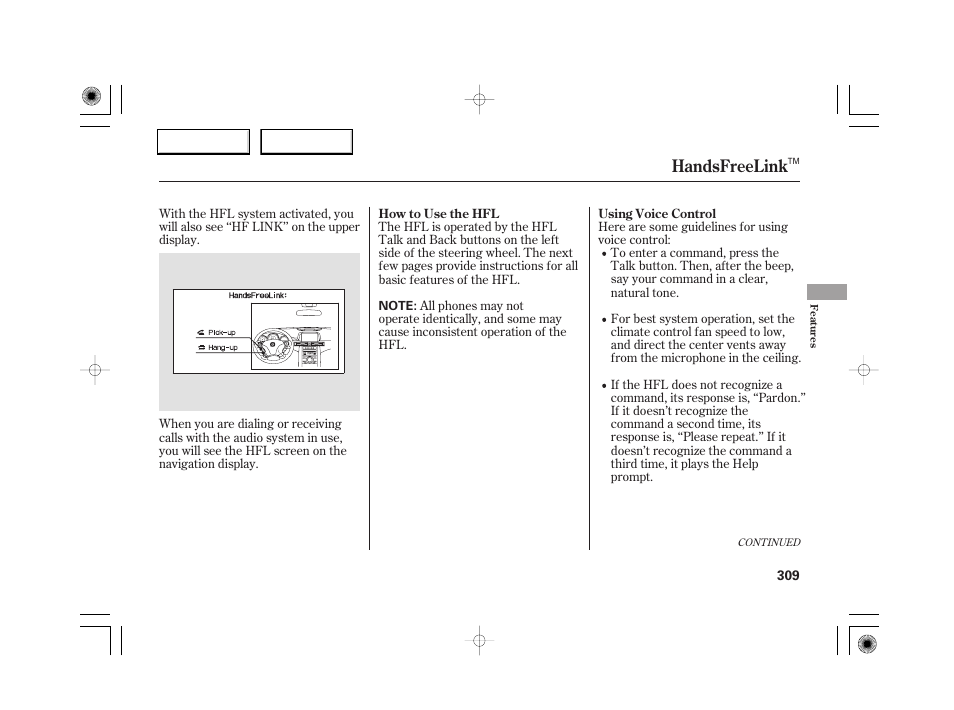 Handsfreelink | Acura 2007 RL - Owner's Manual User Manual | Page 311 / 491