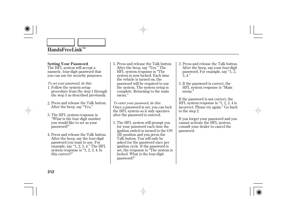 Handsfreelink | Acura 2007 RL - Owner's Manual User Manual | Page 314 / 491