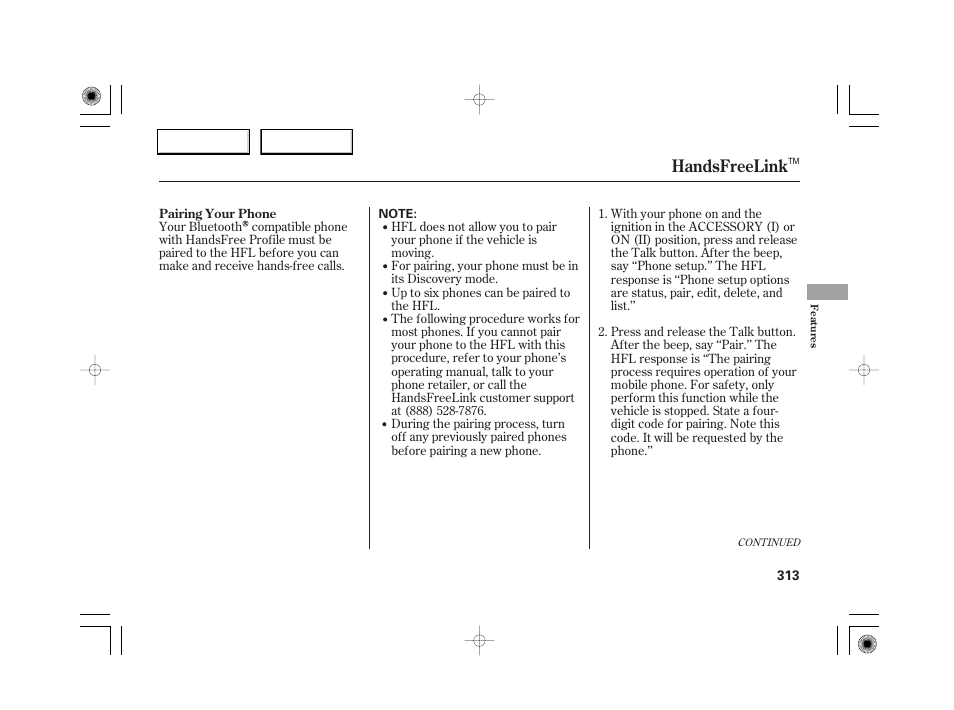 Handsfreelink | Acura 2007 RL - Owner's Manual User Manual | Page 315 / 491