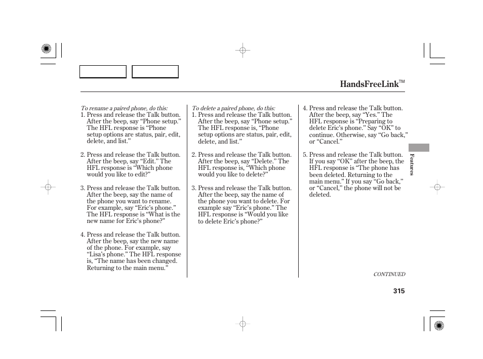 Handsfreelink | Acura 2007 RL - Owner's Manual User Manual | Page 317 / 491