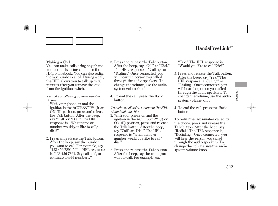 Handsfreelink | Acura 2007 RL - Owner's Manual User Manual | Page 319 / 491