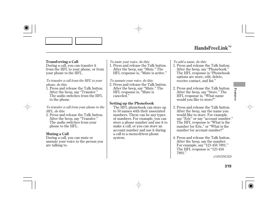 Handsfreelink | Acura 2007 RL - Owner's Manual User Manual | Page 321 / 491