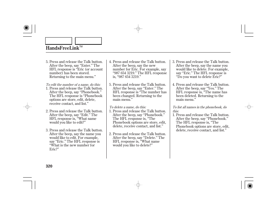 Handsfreelink | Acura 2007 RL - Owner's Manual User Manual | Page 322 / 491