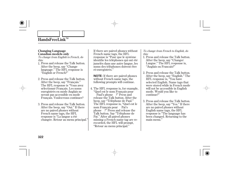Handsfreelink | Acura 2007 RL - Owner's Manual User Manual | Page 324 / 491
