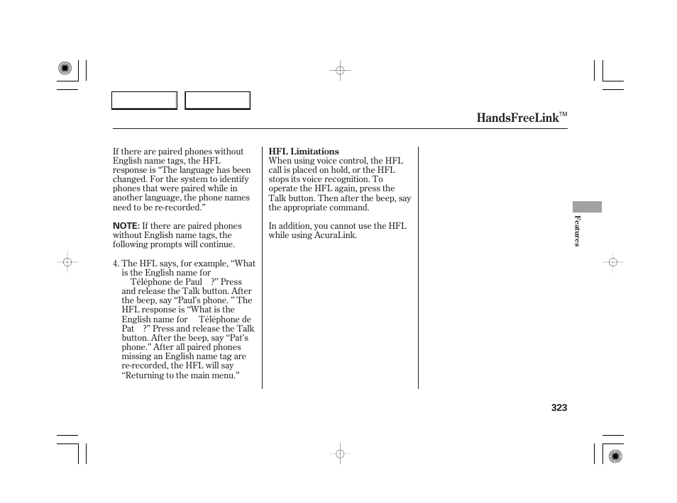 Handsfreelink | Acura 2007 RL - Owner's Manual User Manual | Page 325 / 491