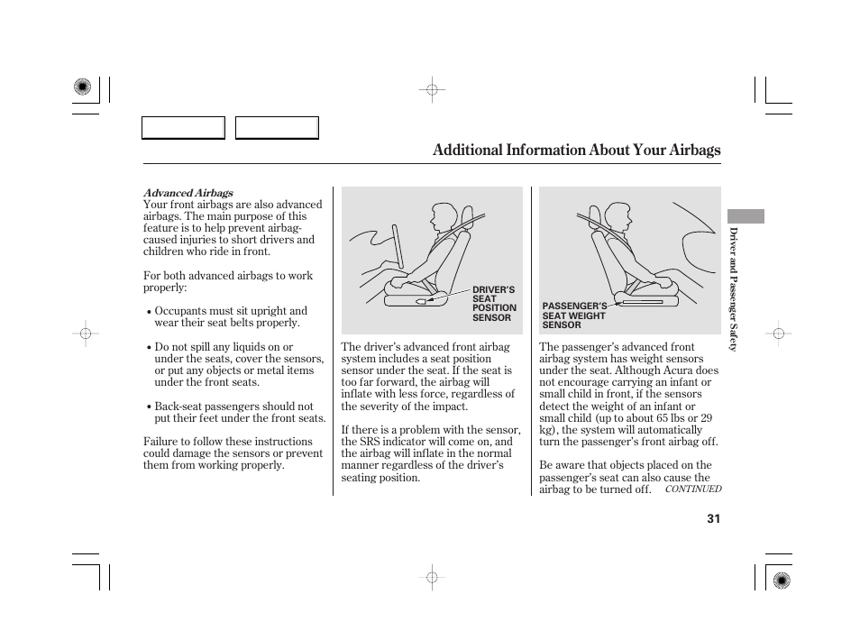 Additional information about your airbags | Acura 2007 RL - Owner's Manual User Manual | Page 33 / 491