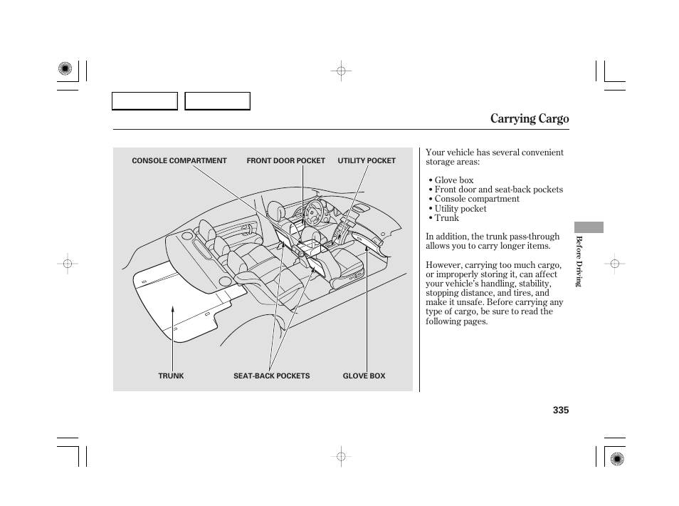 Carrying cargo | Acura 2007 RL - Owner's Manual User Manual | Page 337 / 491