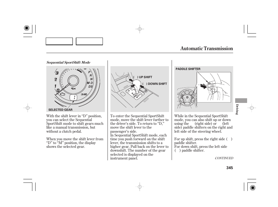 Automatic transmission | Acura 2007 RL - Owner's Manual User Manual | Page 347 / 491