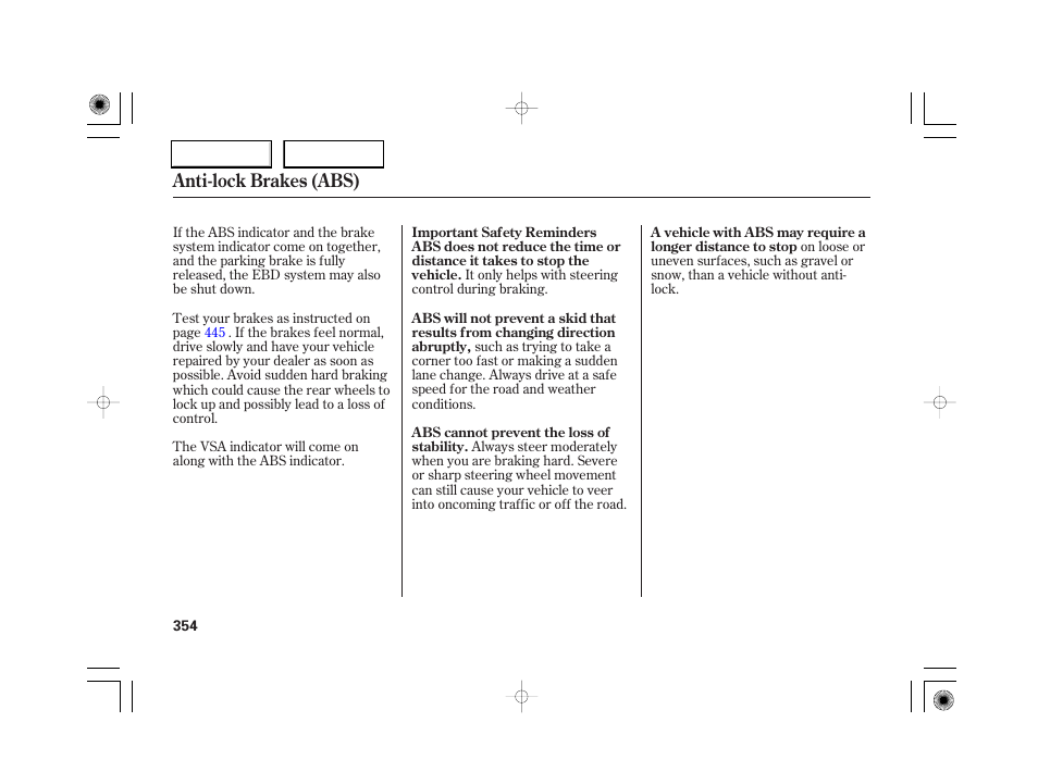 Anti-lock brakes (abs) | Acura 2007 RL - Owner's Manual User Manual | Page 356 / 491