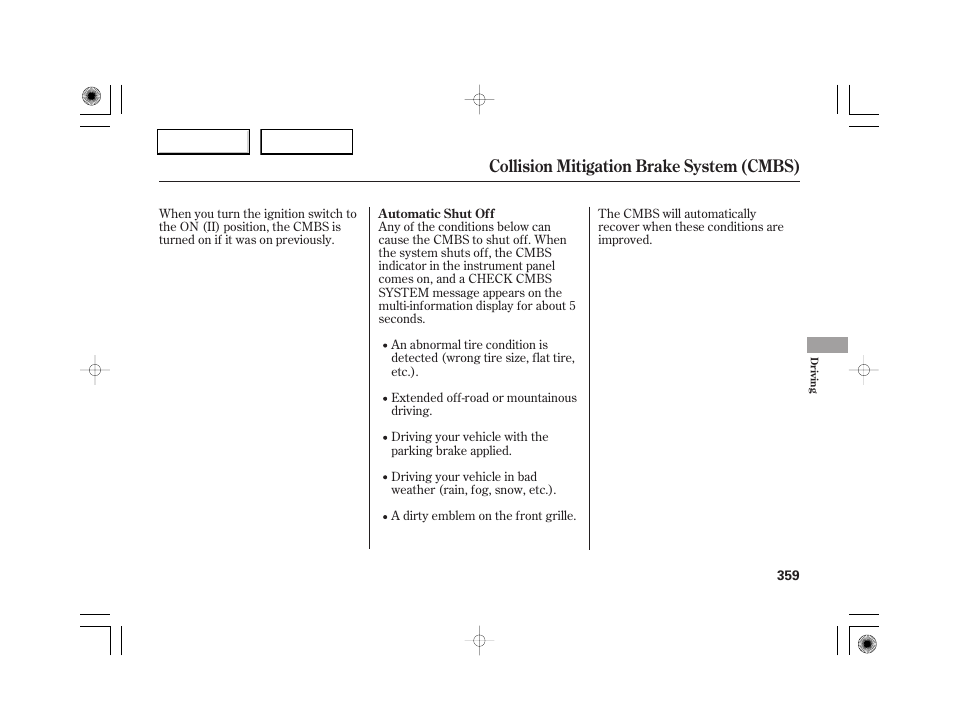 Collision mitigation brake system (cmbs) | Acura 2007 RL - Owner's Manual User Manual | Page 361 / 491