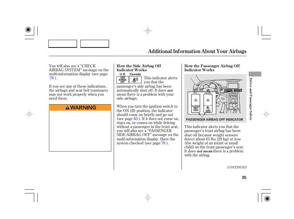 Additional information about your airbags | Acura 2007 RL - Owner's Manual User Manual | Page 37 / 491