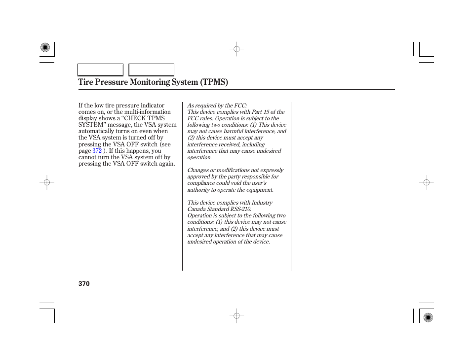 Tire pressure monitoring system (tpms) | Acura 2007 RL - Owner's Manual User Manual | Page 372 / 491