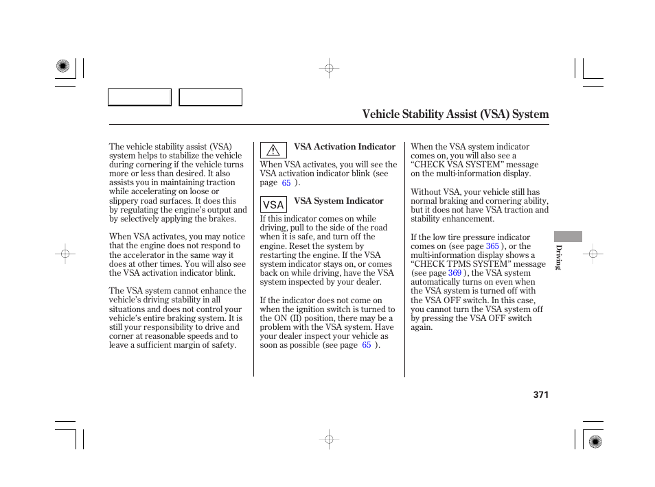 Vehicle stability assist (vsa) system | Acura 2007 RL - Owner's Manual User Manual | Page 373 / 491